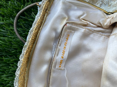 Midcentury French White Beaded Clutch Purse